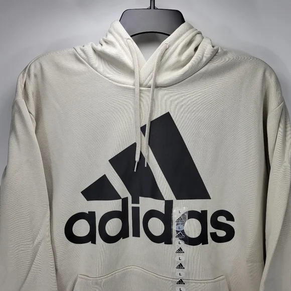 Adidas Athletic Pullover Big Logo Hoodie Sweatshirt Mens Large L Beige JJ3302 - Picture 3 of 11